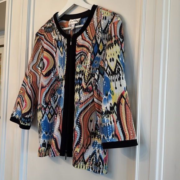 Joseph Ribkoff | Shimmery Zipper 3/4 Sleeve Jacket - size 16 - Picture 4 of 11